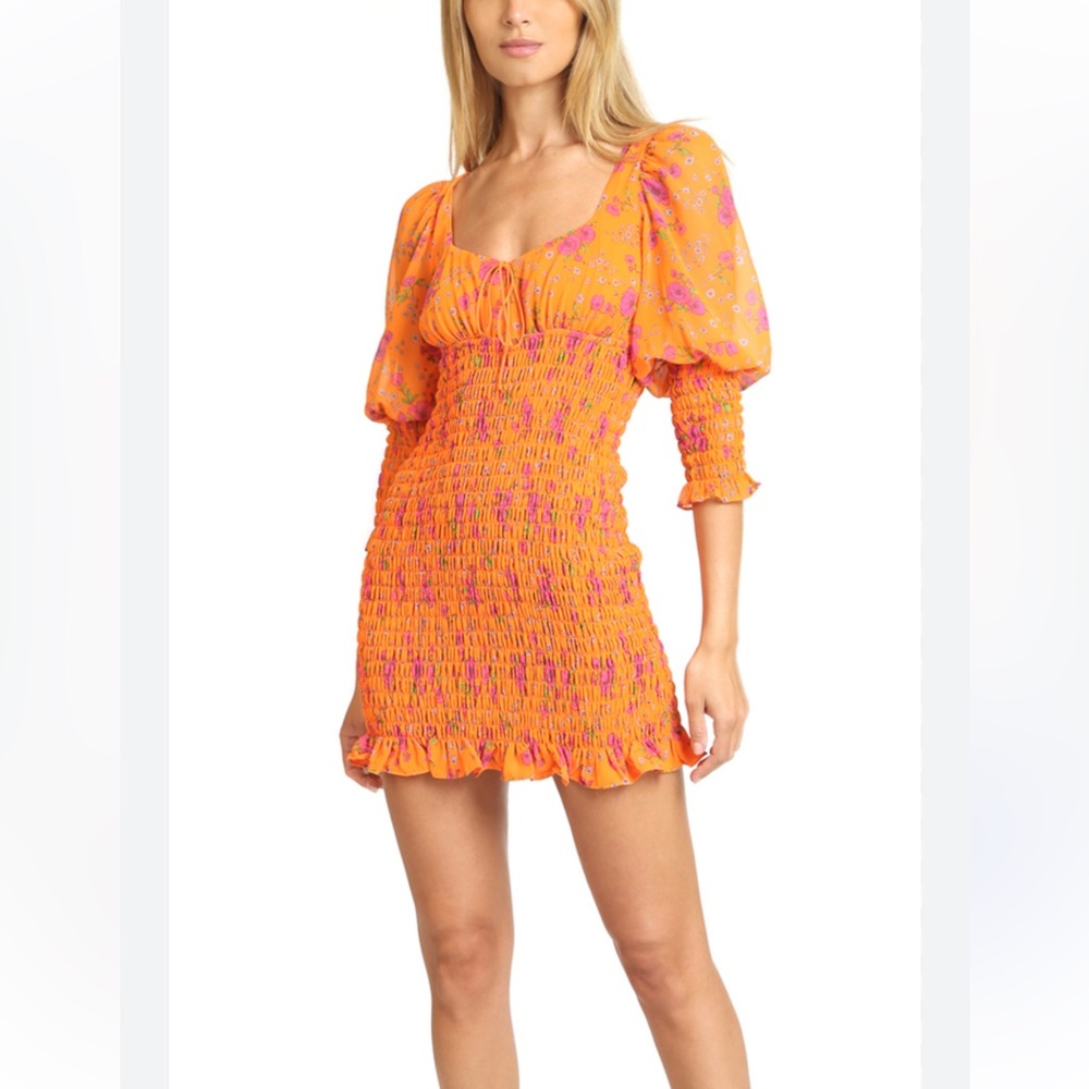 For Love And Lemons Orange Floral Mini Dress